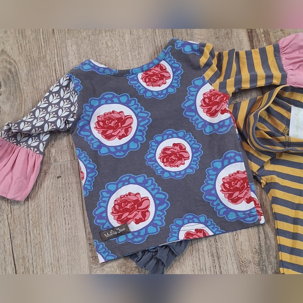 #1867Matilda Jane " Paint By Numbers" 2pc Set Floral/Striped With Ruffles Sz.12m - Picture 5 of 6